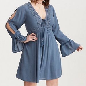 NWT Torrid Blue Lace-up Gauze Skater Dress